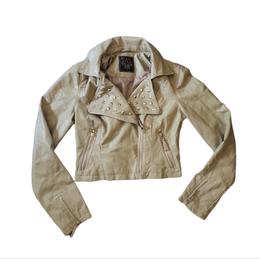 Streetwear Society Tan PU Leather Size S Studded Jacket